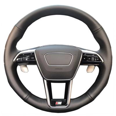 China Perfect fit universal high quality car interior decoration hand sewing genuine leather steering wheel cover for Audi A6L funda coche de volante for sale