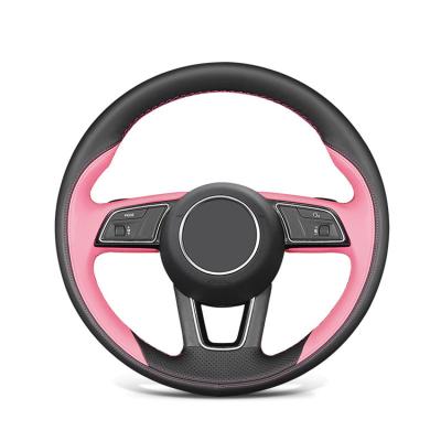 China Perfect fit car interior decoration sweat proofing carbon fiber hand stitching sports style steering wheel cover for Audi A4L A3 A45 Q2L funda volante coche for sale