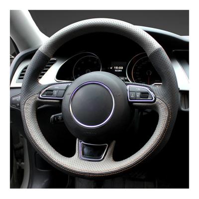 China Universal Luxury Genuine Leather Sports Car Wheel Cover Italy Flyther Calfskin Perfectly Fit For Audi A4L A3 A6L Q5L Q3 A5 Q7 coche de volante de funda for sale