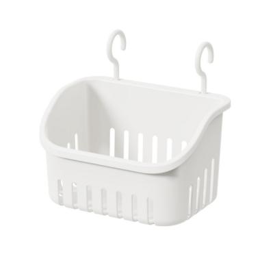 China Sustainable Kitchen Bathroom Organizer Plastic Wall Mounted Storage Hanging Basket With Double Hook for sale