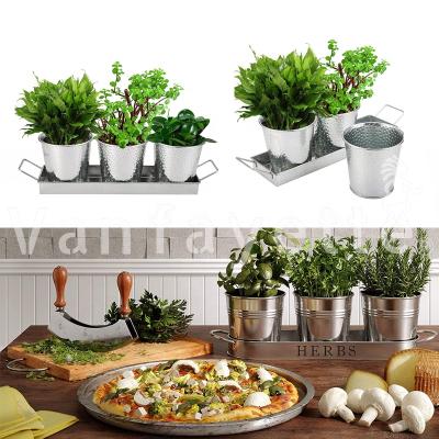 China Modern Plant Stand With Tin Bucket Rustic Metal Flower Pots Vase Metal Tray Farmhouse Metal 3pcs Metal Pot Planter 3 Pieces for sale