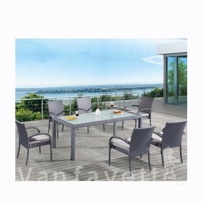 China Modern Synthetic Rattan Dining Set Garden Dining Furniture and 6 Chairs Rattan Sale Table Aluminum Framed Garden Furniture for sale