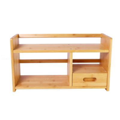 China Sustainable Wholesale Bamboo Shelf Double Layer Bamboo Storage Rack With Drawer for sale