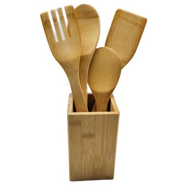 China New Design Serving Sets Eco-Friendly Sustainable Bamboo Kitchen Spoon Bamboo Cutlery With Custom Bamboo Box Holder for sale