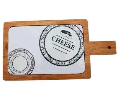 China Sustainable Bamboo Cheese Board With Plate Ceramic Bamboo Cutting Board White Porcelain for sale