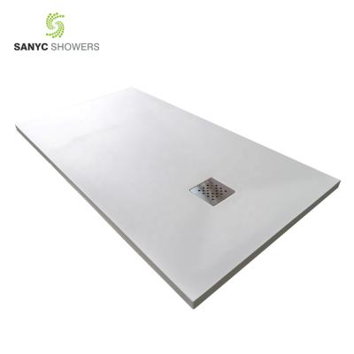 China Modern Sanyc Showers Large Anti Slip Light Gray Marble Resin Poly Bathroom Shower Tray for sale