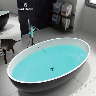 China White And Black Solid Outdoor Bath Stone Resin Freestanding Tub Bathroom Stone Freestanding Bathtub for sale