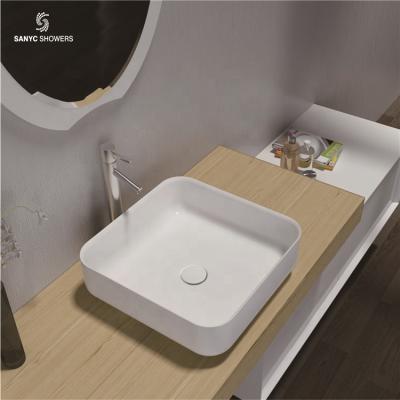 China Modern Art Bathroom Wash Sink Countertop White Solid Artificial Stone Wash Basin For Dining Room for sale