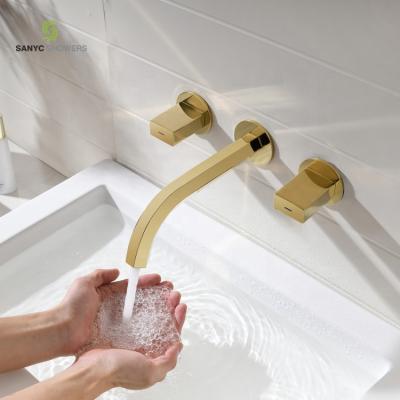 China Modern Luxury Bathroom Water Basin Faucets Thermostatic Faucets Brass Hide Dual 3Holes Handle Basin Kitchen Faucet for sale