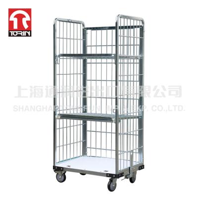 China Torin SWK1029 Storage and Transport Adjustable Folding Three Layer Cargo Storage Steel Roll Container Roll Cart for sale