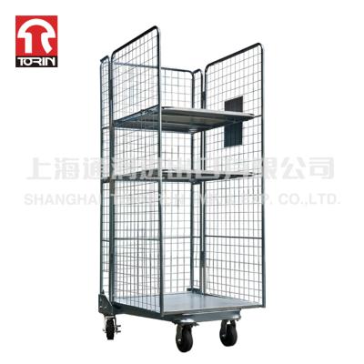 China Torin Stackable SWK1014C Three Layer Folding Storage Material Handling Steel Roll Container Roll Cart for sale