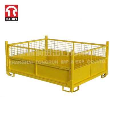 China Torin LK37 Folding Storage Cage Wire Mesh Container Steel Metal Semi-Open Pallet for sale