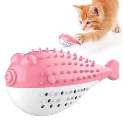 China Viable Fish Rubber Bells Fugu Simulation TPR Catnip Catnip Toy Cleaning Teeth Rubbery Cat Toothbrush For Cat for sale