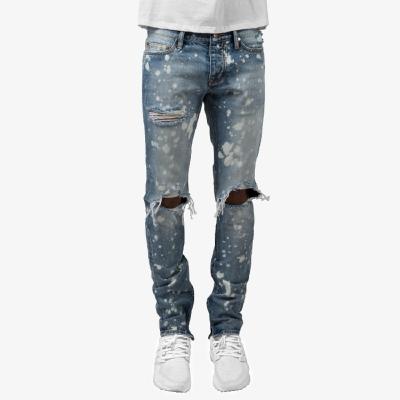 China HUNTW Breathable 2020 OEM Customize Mens Light Blue Printed Ripped Jeans Washed Mens Jeans for sale