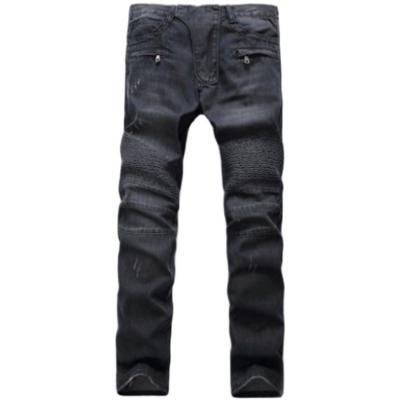 China Custom HUNTW QUICK DRY men's jeans European and American trend black men's high-end stretch jeans slim feet folds motorcycle pants for sale