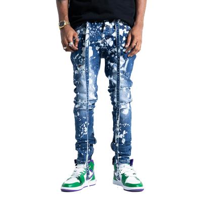 China HUNTW OEM Custom Mens Breathable Splatter Painted Design Skinny Ripped Jeans Pants for sale