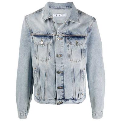 China HUNTW Breathable Custom Logo Slim Bleached Denim Jacket For Men Light Blue Colors for sale