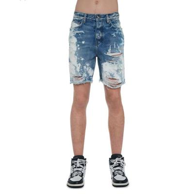 China Wholesale Breathable HUNTW Men Blue Denim Bleached Cotton Short for sale