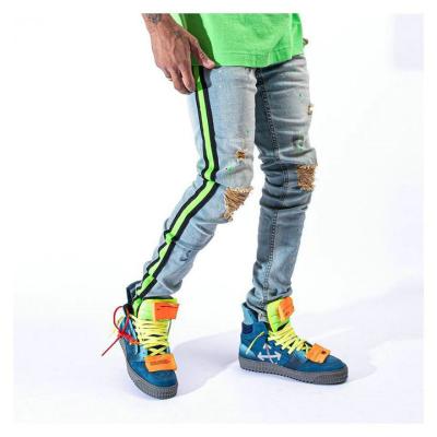 China Wholesale Custom HUNTW Skinny OEM Stripe Jeans Breathable Side Pants For Men for sale