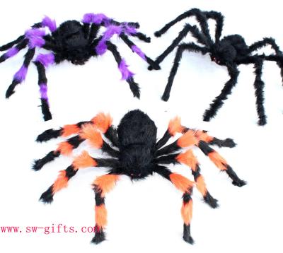 China Halloween Supplies Props Decoration Black Flower Plush Spider Plastic Spider for sale