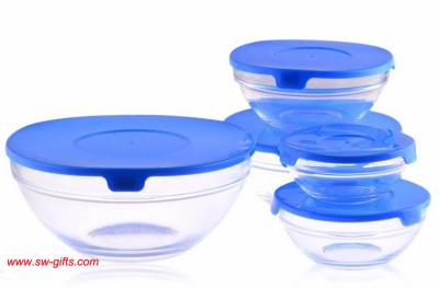 China 5Pcs Heat Resistant Preservation Glass Bowls Nested Dipping or Storage Bowls with Lids for sale