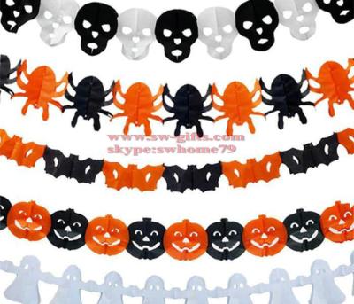 China New Paper Chain Garland Decorations Pumpkin Bat Ghost Spider Skull Shape Halloween Decor Garland Decor for sale