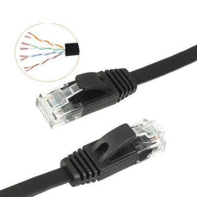 China Hot Sales Computer Communication Cables Patch Cord Cheap Thin Black UTP Cat6 Ethernet Patch Flat Cable for sale