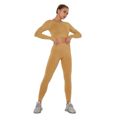 China Breathable Women Workout Crop Tops Sports Long Sleeve Legging Sets for sale