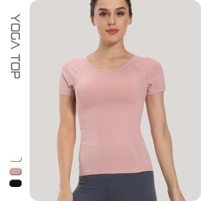 China New AliExpress Yoga Fitness Tops Spring 2021 Breathable Thin Short Shirts Running Wear / Summer Sports Sleeve for sale