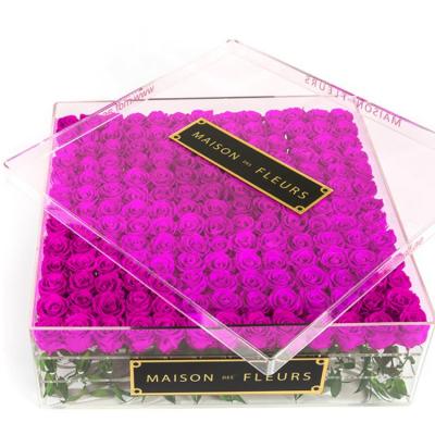 China Eco-friendly Fashion Rose Display Fresh Flower Box Preserved White Acrylic Waterproof for sale