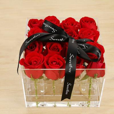 China Eco-friendly Factory Clear Acrylic Rose Flower Box With A Drawer For Chocolate Wedding Flower Gift Box for sale