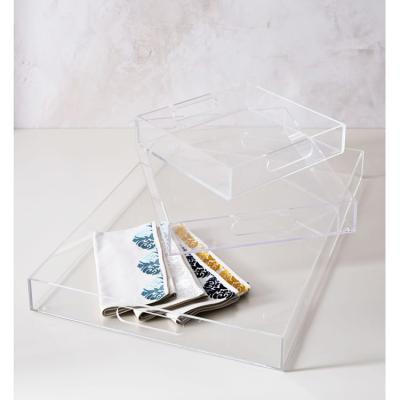 China Eco-friendly Organizer Tray With Handles Clear Acrylic Tray For Office Square for sale