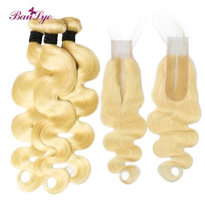 China Brazilian Human Hair Unprocessed Double Body Wave Virgin Hair Pulled Bundles With Closure 2x6 Inches Kim K Lace Closure for sale