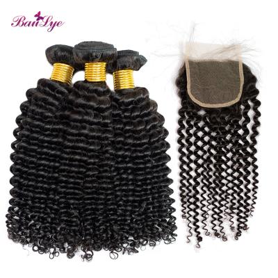 China Brazilian Deep Curl 100% Cuticle Aligned Raw Virgin Hair Vendors Deep Curl Hair Bundles With Closure for sale