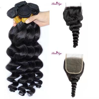 China Loose Unprocessed Raw Cuticle Aligned Virgin Brazilian Loose Wave Hair Bundles With Closure for sale