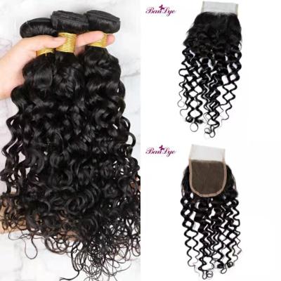 China 100% Natural Virgin Brazilian Water Wave Human Hair Bundles With Lace Closure for sale