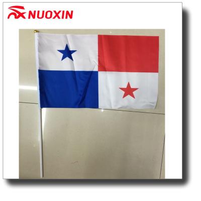 China Customized Logo FLYING Printed White Red Blue Star Check Hand Flag With Plastic Pole for sale