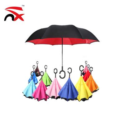 China Newest Promotional/Advertising/Gift Women and Men Double Layer C-handle Windproof Reverse Reversed Folding Umbrella OEM for sale