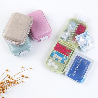 China Pp and Wheat Straw Mini Smart Pill Box Organizer 8 Compartment Portable Pill Box Tablet Case Container Monthly Travel Divider for sale