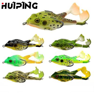 China Topwater 9cm ABS Plastic Thruster Fins 3D Artificial Soft Fishing Frog Lure Duckling 3D Eyes Rotating Frog Leg Wobbler for sale