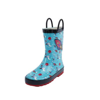 China Most Popular Fashion Trend Easy-on Pattern Grips Boys Fun Colors Rocket Blue Cool Designer Rainboots Kids Cartoon for sale