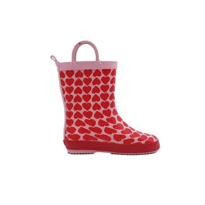 China Fashion Trend Factory Outlet Red Love Fun Patterns Cute Colors Easy-on Handles Logo Waterproof Rubber Rain Boots Custom Made For Girl for sale