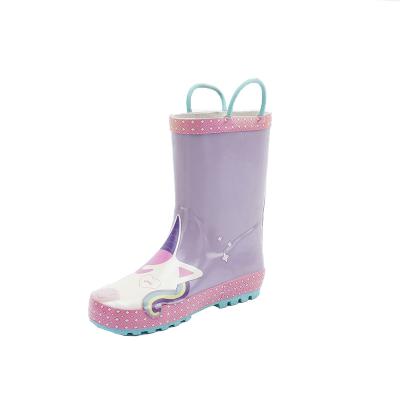 China Fashion Trend OEM Customized Dream Lilac Unicorn Cartoon Girl Rubber Rain Rejects Waterproof Shoes For Kids for sale