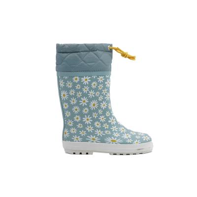 China Fashion Trend Design New Daisy Printed Cotton Wool Child Winter Water Proof Striped Warm Lace Up Rain Boot for sale