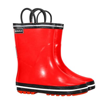 China Wholesale Fashion Trend Waterproof Anti Slip Red Kid's Rain Boots Rubber Wellies With Easy-on Grips for sale