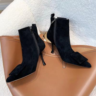 China 2022 Light Women High Heel Boots With Pointed Toe High Quality Leather Shoes for sale