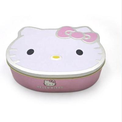 China Gifts/Candy Wholesales Kitty Cat Head To Shape Sweet Candy Tin Box Irregular Shape Metal Tin Container For Christmas Gifts Packing for sale