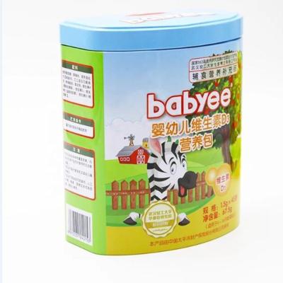 China Custom Baby Food D Shape Irregular Shape Tin Box For Baby Food Packaging Storage Tin Box For Baby Vitamin D for sale