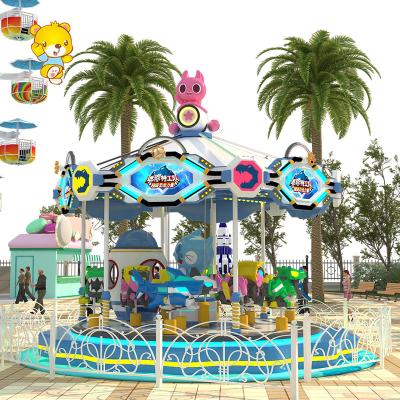 China Fiberglass Amusement Kid Ride 12 Passengers Mecha Carousel Ride For Parent Child Big Ride Equipment for sale