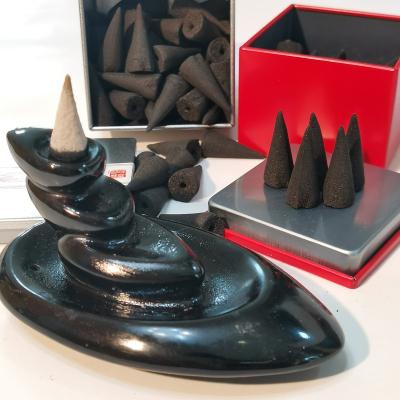 China Waterfall Chinese Natural Black Cone Charcoal Tower Cone Backflow Charcoal Incense Essential Cone for sale